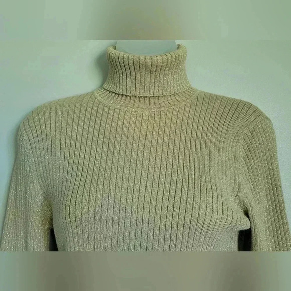 VTG NWT The Limited Long Sleeve stretchy Gold Sparkle turtle neck, size small - Picture 2 of 9